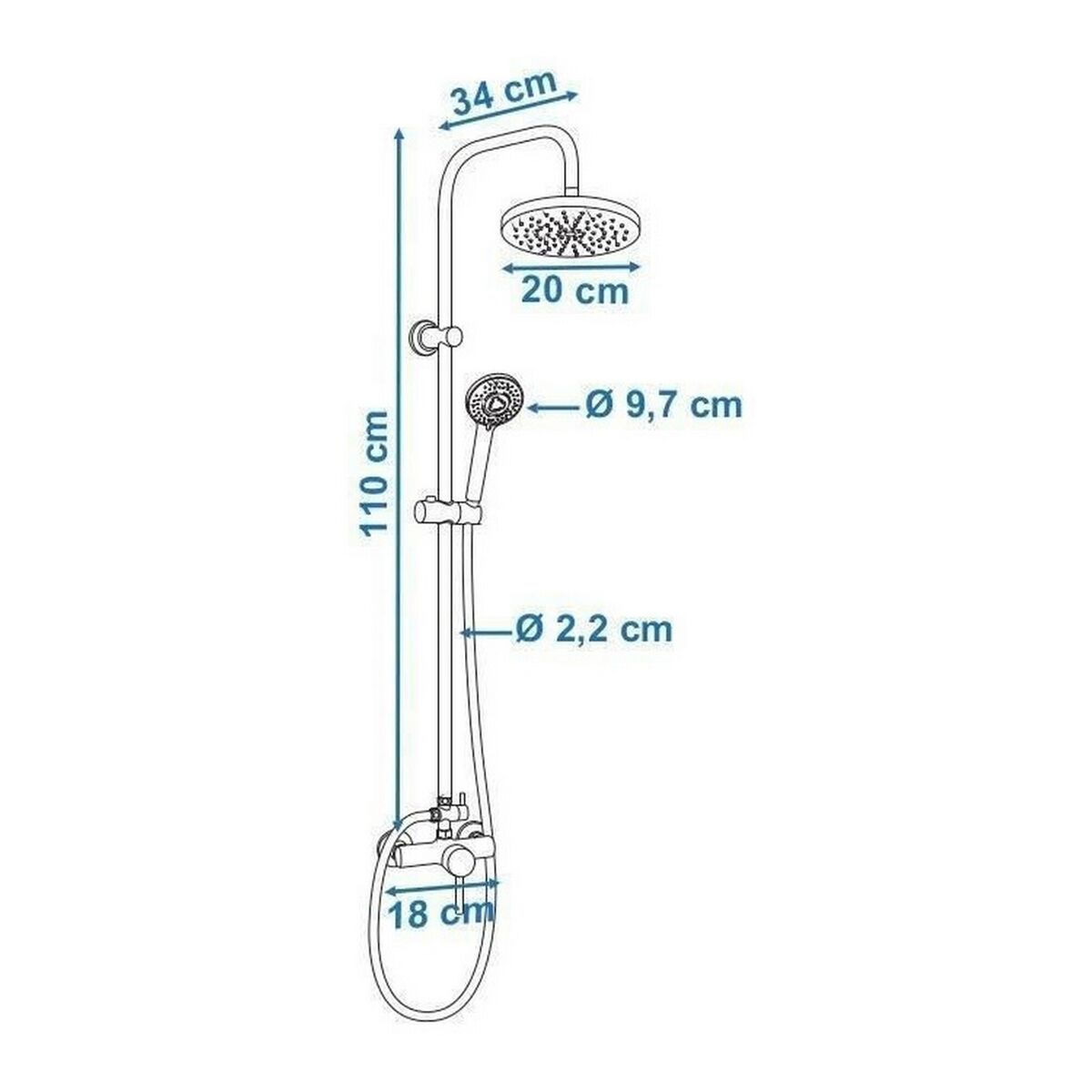 Colonne de douche Rousseau Gris Chrome 22 mm 150 mm