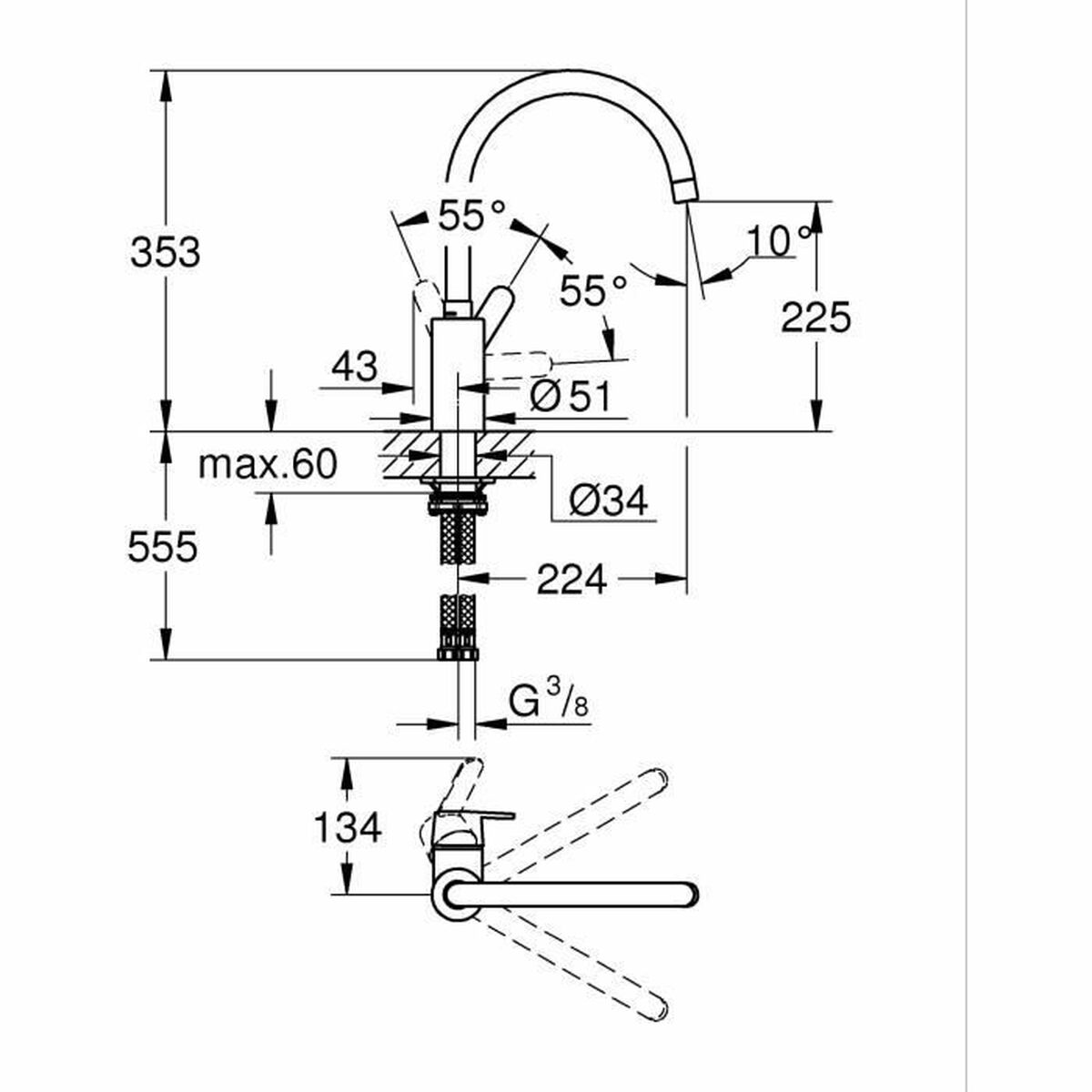 Kitchen Tap Grohe Get - 31494001 Forme en C Métal