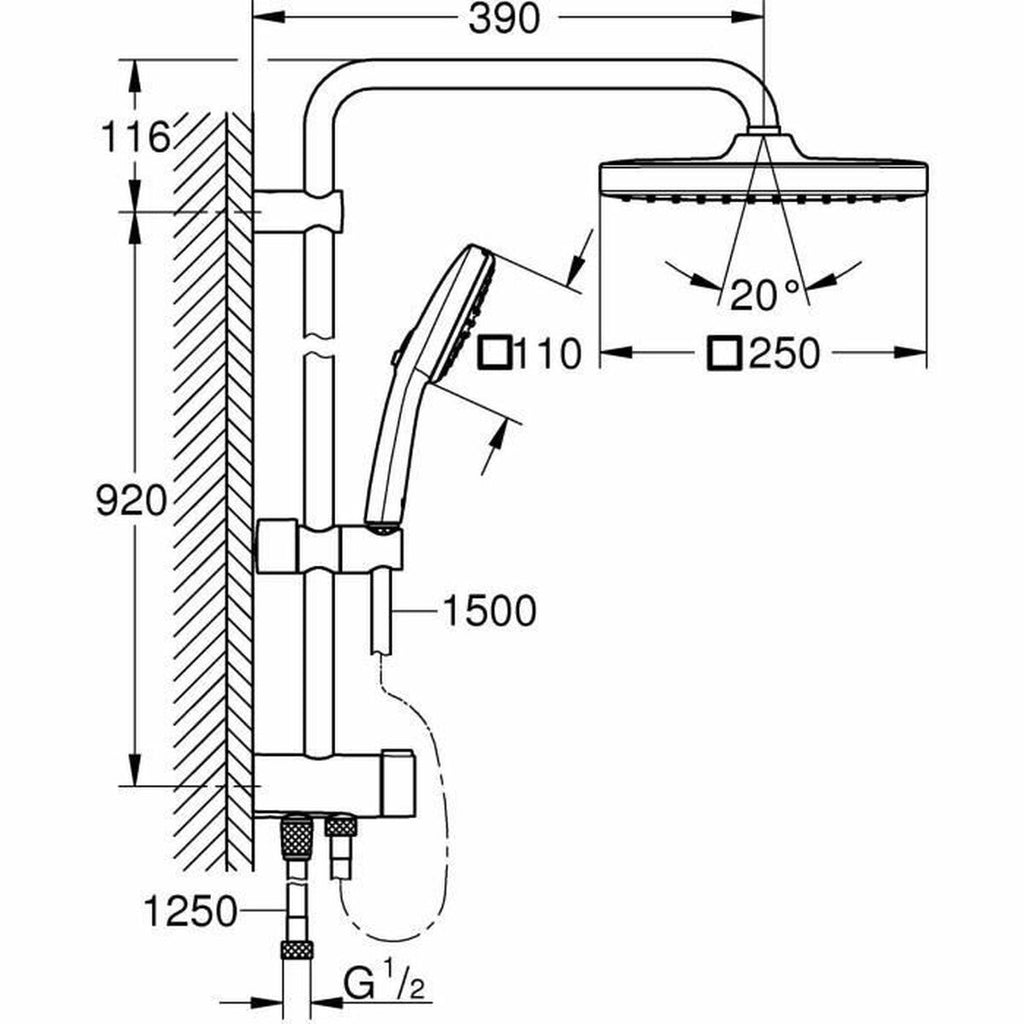 Colonne de douche Grohe Vitalio Comfort 250 ABS