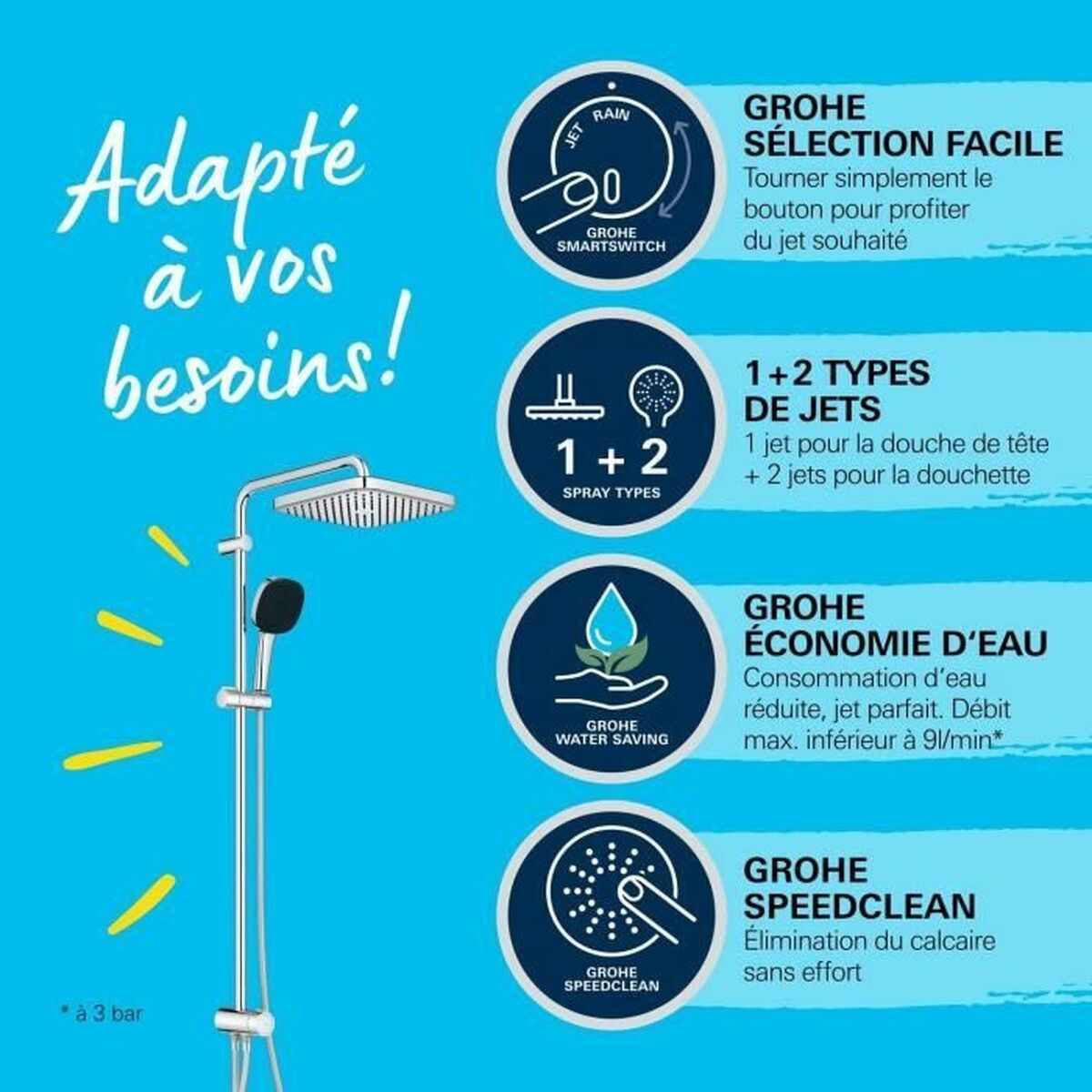 Colonne de douche Grohe Vitalio Comfort 250 ABS