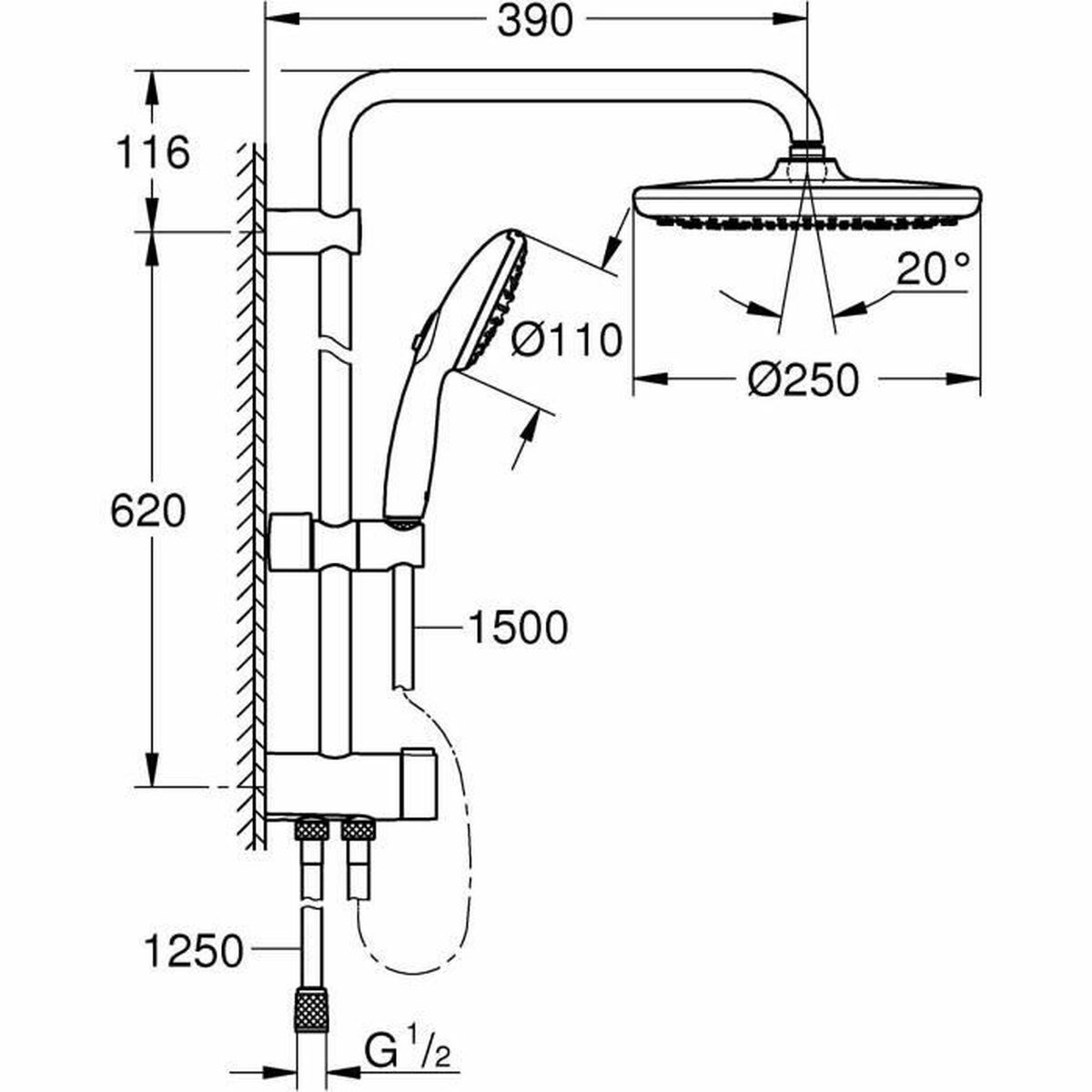 Colonne de douche Grohe Vitalio Start System 250 ABS