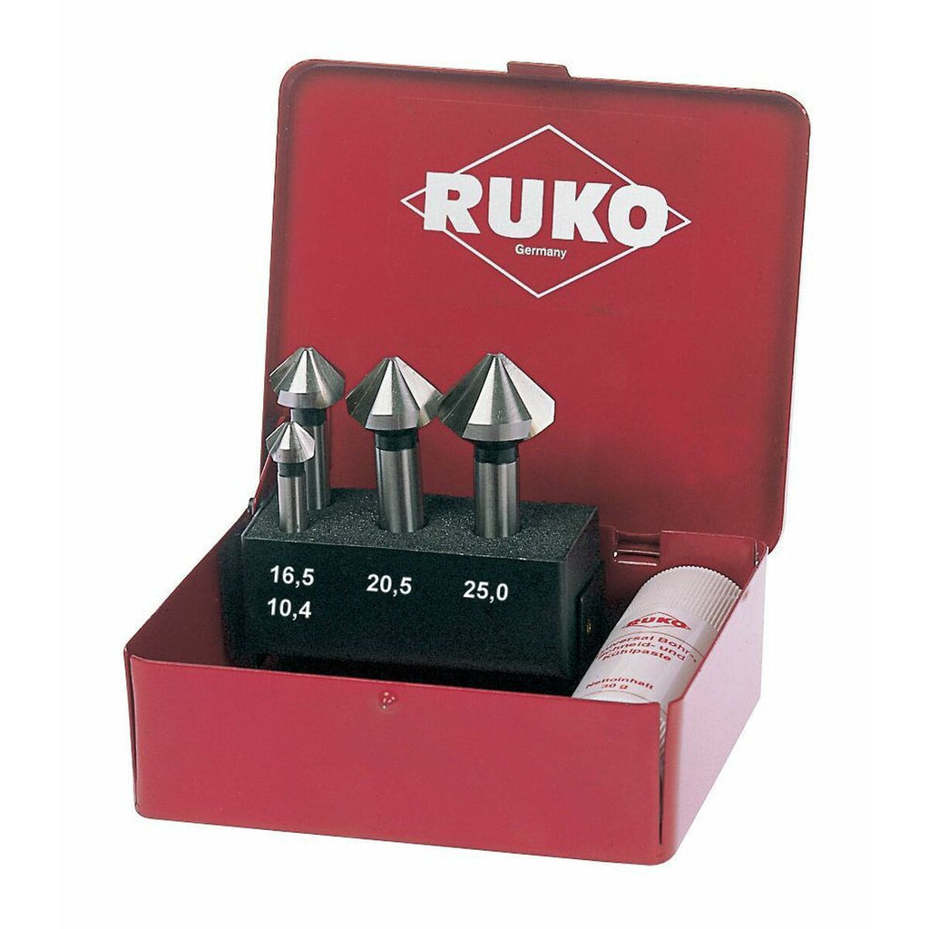 Jeu de fraises à chanfreiner (Fraises à chanfreiner) RUKO Conique Acier rapide (AR) 4 Pièces