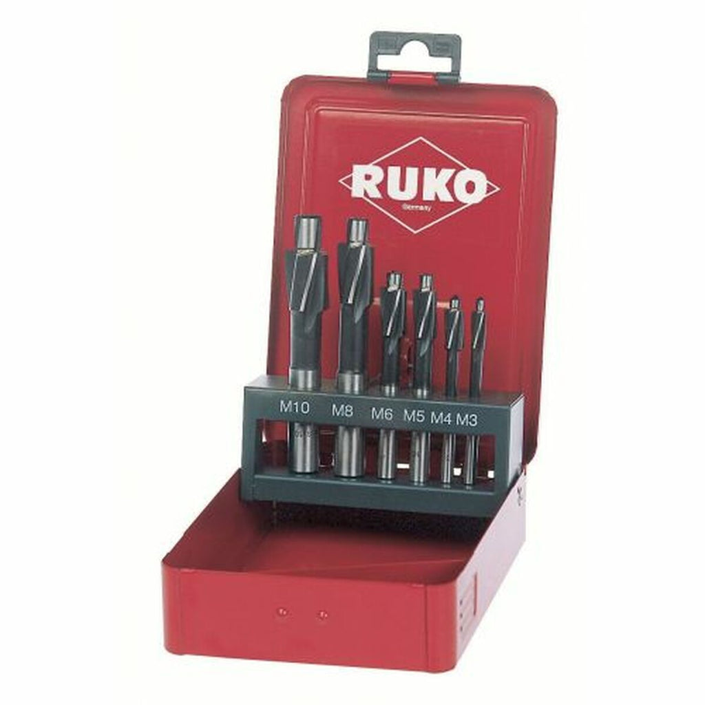 Jeu de fraises à chanfreiner (Fraises à chanfreiner) RUKO Acier rapide (AR) DIN 373 6 Pièces