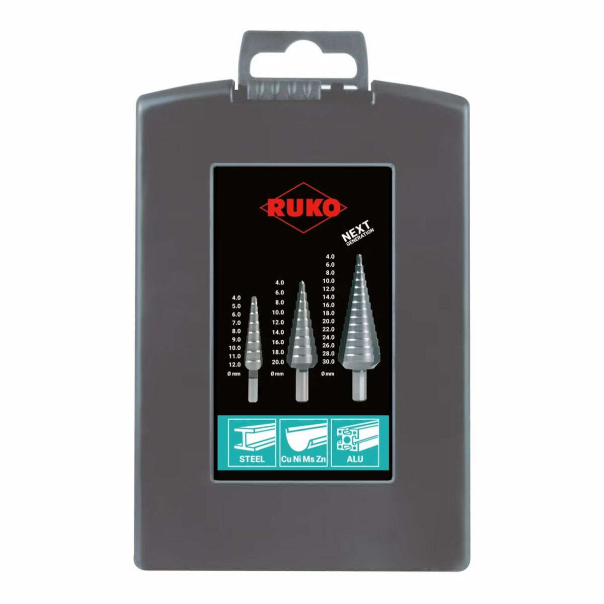 Ensemble de forets RUKO 101326RO Acier Acier rapide (AR) Foret étagé 3 Pièces