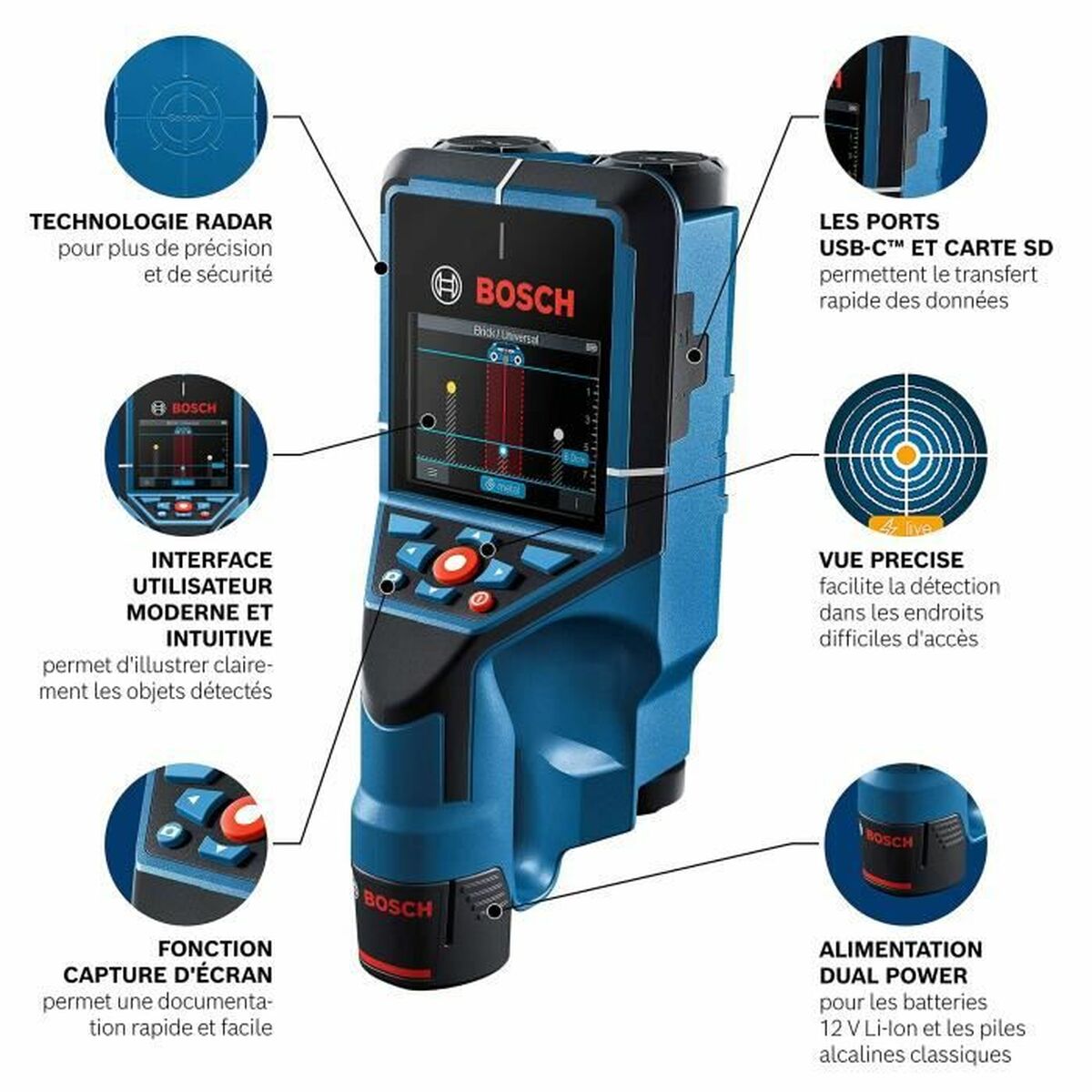 Détecteur de câbles et canalisations BOSCH D-Tech wall detector 200 C
