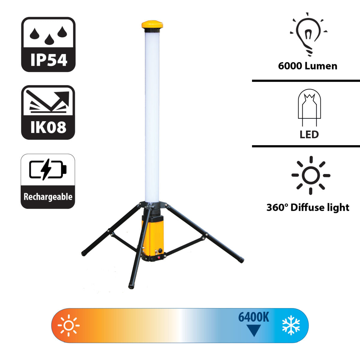 Projecteur LED Stak 54 W 6400 K 6000 lm Tripode 360º