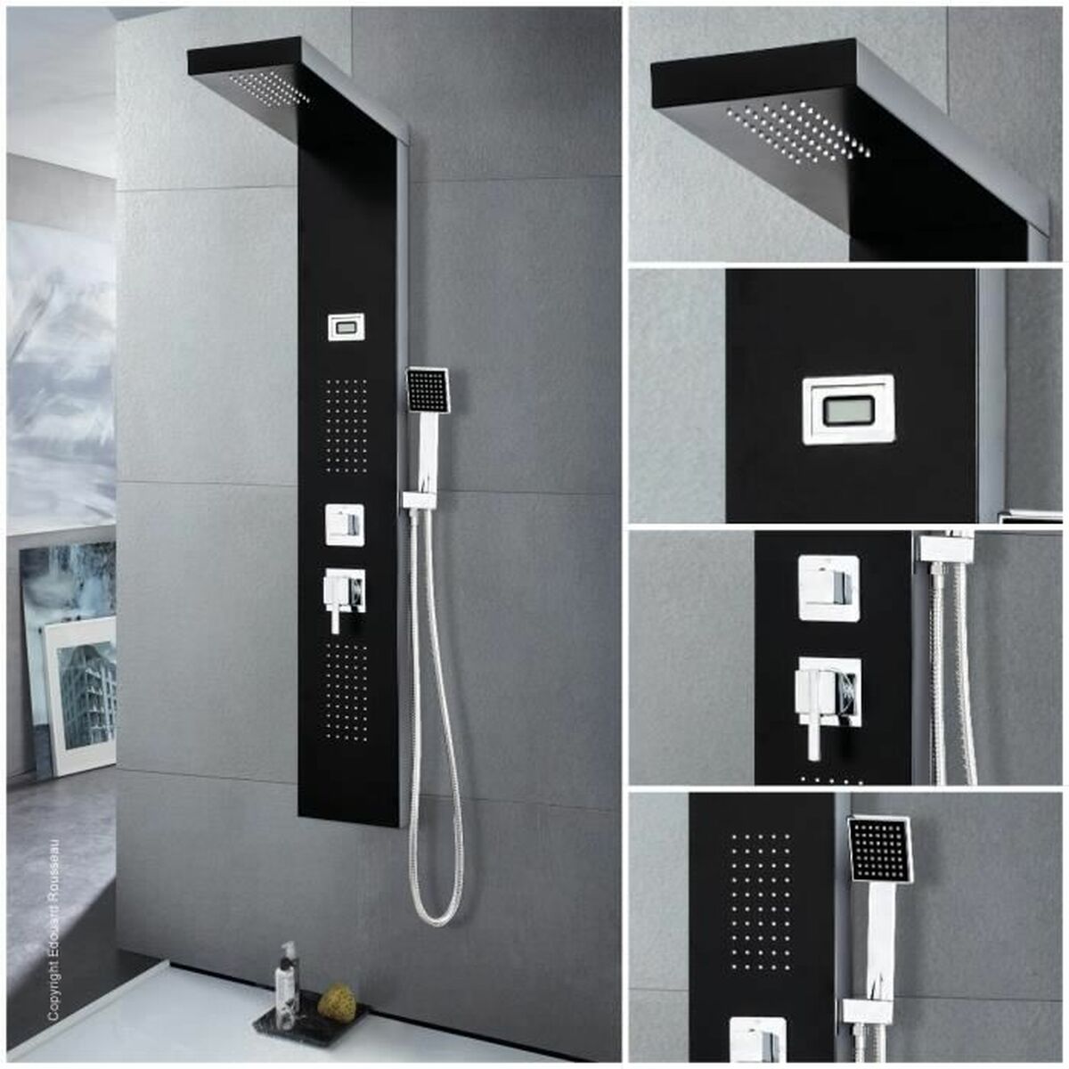 Colonne de douche Rousseau Torquay Noir ABS 126,6 x 20 cm Hydromassage