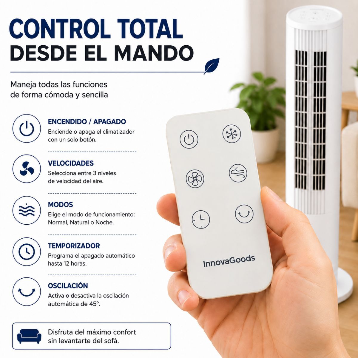 Climatiseur Évaporatif Portable Tour Multifonction avec Télécommande Hushly InnovaGoods